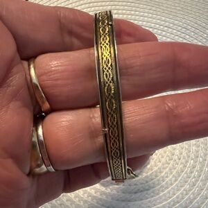 Vintage Damascene 24K Etched Inlay Gold Bangle Bracelet